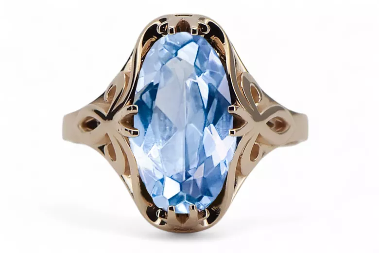 Ring Aquamarine Original Vintage 14K Rose Gold Vintage vrc082r